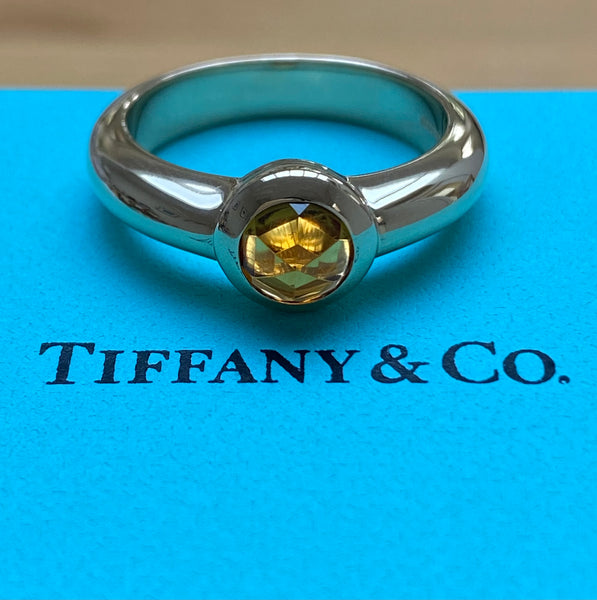 Tiffany & Co. Vintage Citrine Rose Cut Stone Bezel Ring in 18ct Yellow Gold