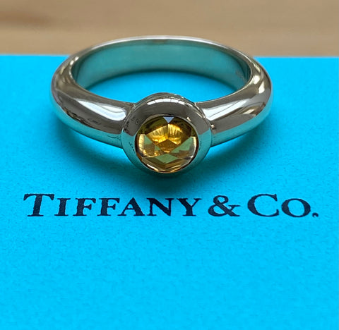 Tiffany & Co. Vintage Citrine Rose Cut Stone Bezel Ring in 18ct Yellow Gold