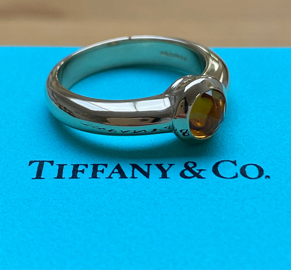 Tiffany & Co. Vintage Citrine Rose Cut Stone Bezel Ring in 18ct Yellow Gold