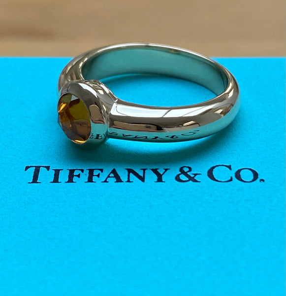 Tiffany & Co. Vintage Citrine Rose Cut Stone Bezel Ring in 18ct Yellow Gold