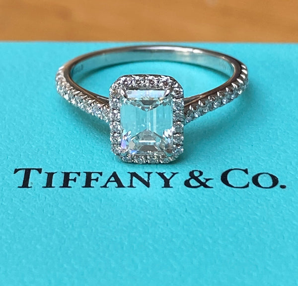 Tiffany & Co. 1.27tcw Diamond Emerald Soleste Engagement Ring Papers/Cert/Boxes