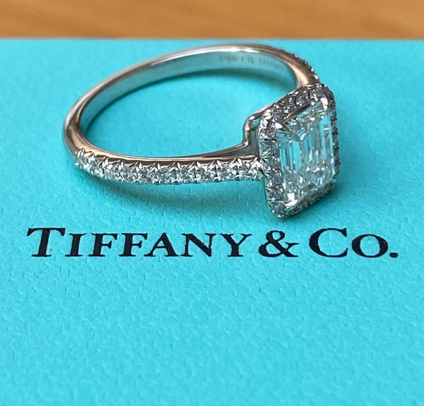 Tiffany & Co. 1.27tcw Diamond Emerald Soleste Engagement Ring Papers/Cert/Boxes