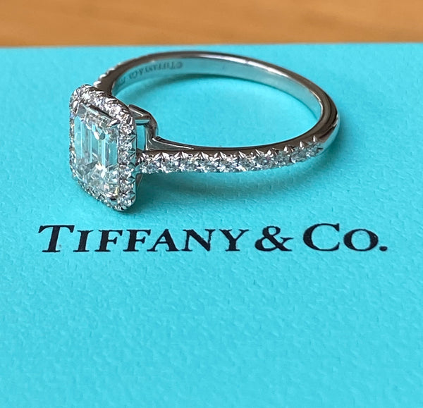 Tiffany & Co. 1.27tcw Diamond Emerald Soleste Engagement Ring Papers/Cert/Boxes