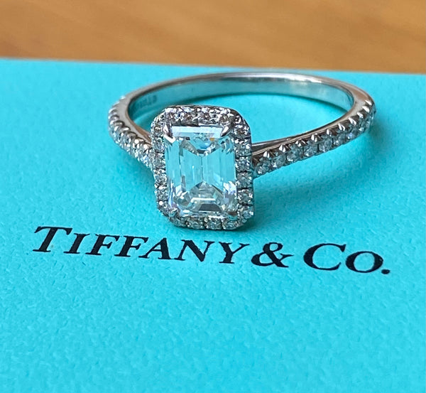 Tiffany & Co. 1.27tcw Diamond Emerald Soleste Engagement Ring Papers/Cert/Boxes