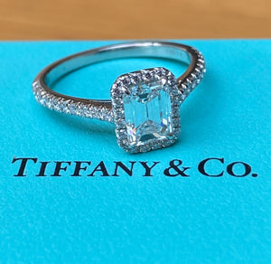 Tiffany & Co. 1.27tcw Diamond Emerald Soleste Engagement Ring Papers/Cert/Boxes