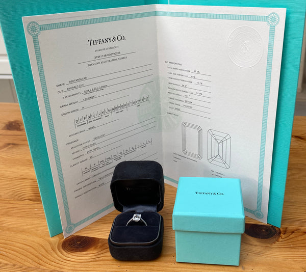 Tiffany & Co. 1.27tcw Diamond Emerald Soleste Engagement Ring Papers/Cert/Boxes