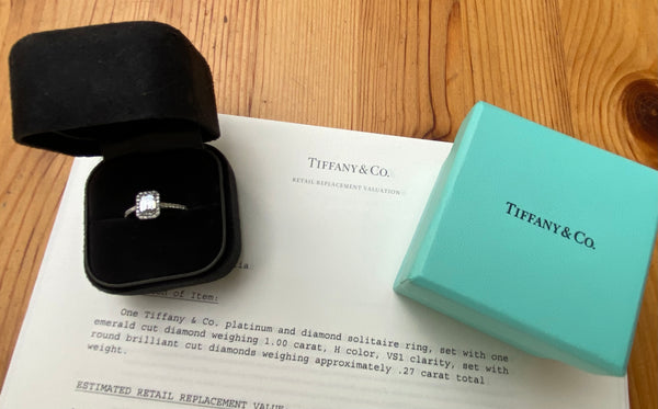 Tiffany & Co. 1.27tcw Diamond Emerald Soleste Engagement Ring Papers/Cert/Boxes