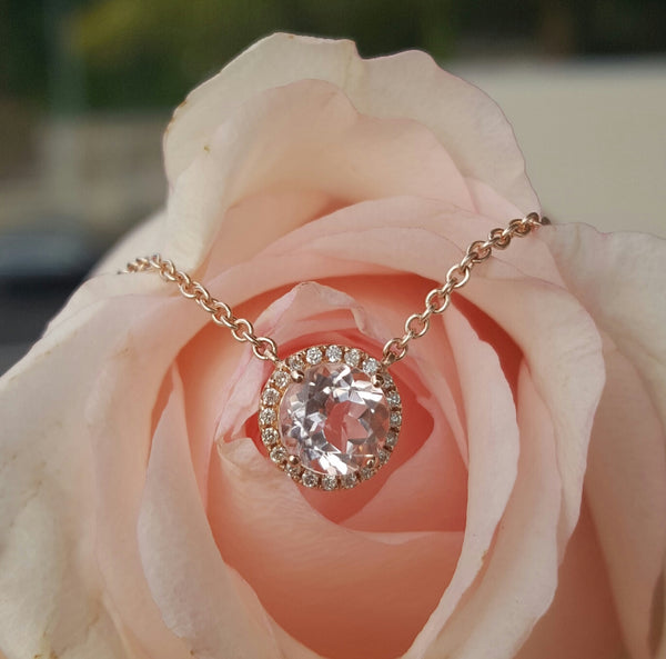 0.90ct Morganite and 0.06tcw Diamond Pendant Necklace 18ct 18k Rose Gold by CTJ