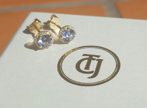 0.80tcw Tanzanite & 0.10tcw Diamond Stud 'Embrace' Earrings in 18k Yellow Gold by CTJ