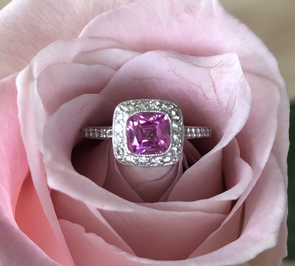 Tiffany & Co. 1.38ct Pink Sapphire & 0.31tcw Diamond Legacy Engagement Anniversary Ring