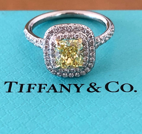 Tiffany & Co. 1.30tcw Fancy Intense Yellow Soleste Diamond Engagement Ring PT950