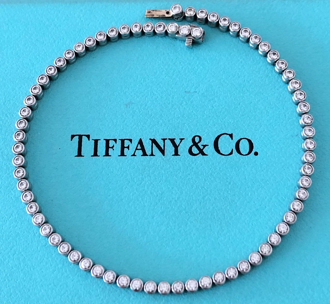 Tiffany  Co Art Deco Diamond Sapphire Platinum Line Bracelet