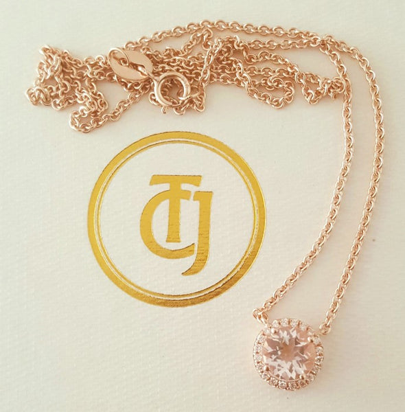 0.90ct Morganite and 0.06tcw Diamond Pendant Necklace 18ct 18k Rose Gold by CTJ