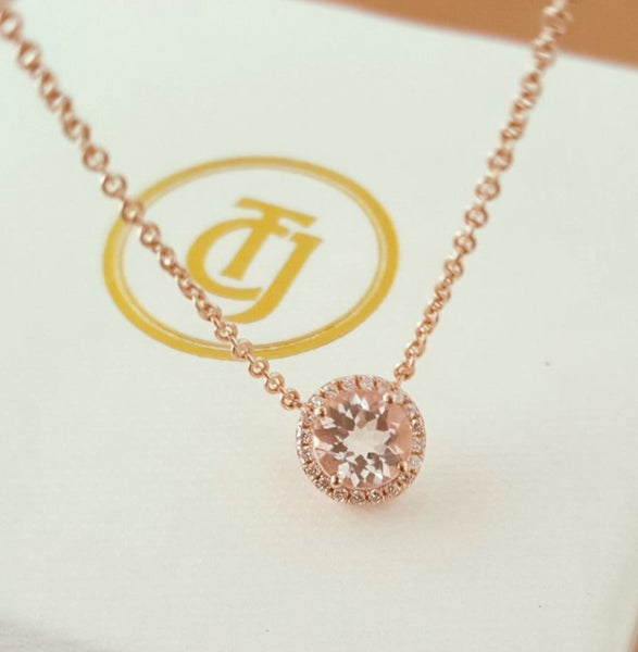 0.90ct Morganite and 0.06tcw Diamond Pendant Necklace 18ct 18k Rose Gold by CTJ