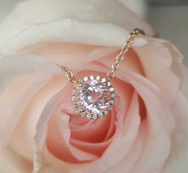 0.90ct Morganite and 0.06tcw Diamond Pendant Necklace 18ct 18k Rose Gold by CTJ