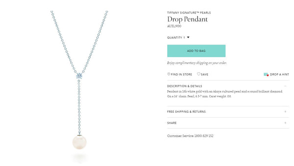 Tiffany & Co. Pearl Diamond Drop Pendant Necklace on 18" 18ct White Gold Chain